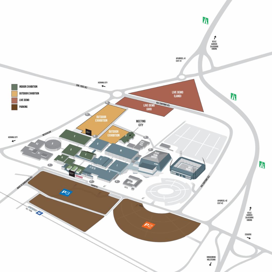 Oversigtskort over udstillingsområderne på DALO Industry Days