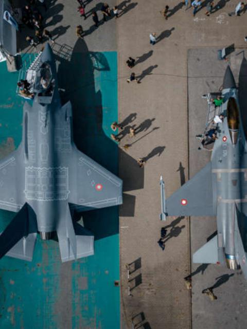 Two fighter jets seen from above
